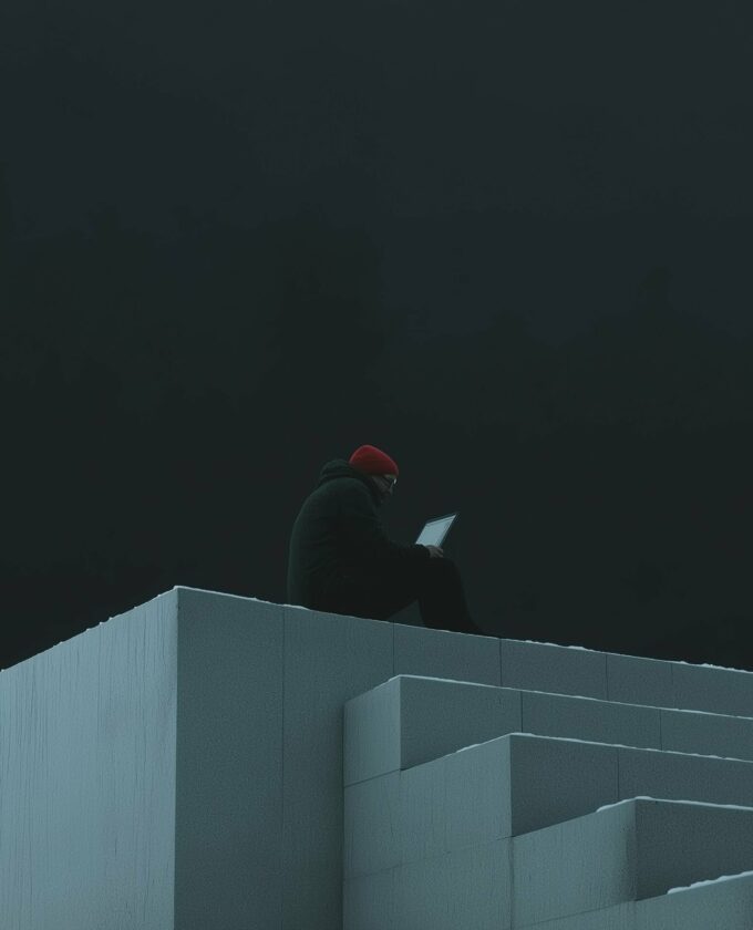 Solitary Figure on Geometric Steps